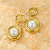 Stainless Steel Women's Square Hollow Round Pearl Pendant Earrings With Electroplating