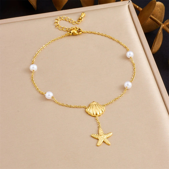 Stainless Steel Women's Stacked Doublelayer Chain Pendant Anklet With Star Pattern