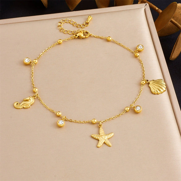 Stainless Steel Women's Stacked Doublelayer Chain Pendant Anklet With Star Pattern