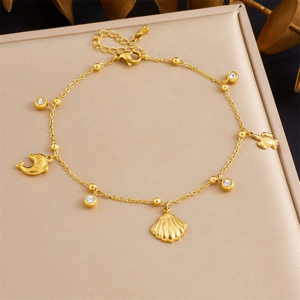 Stainless Steel Women's Stacked Doublelayer Chain Pendant Anklet With Star Pattern