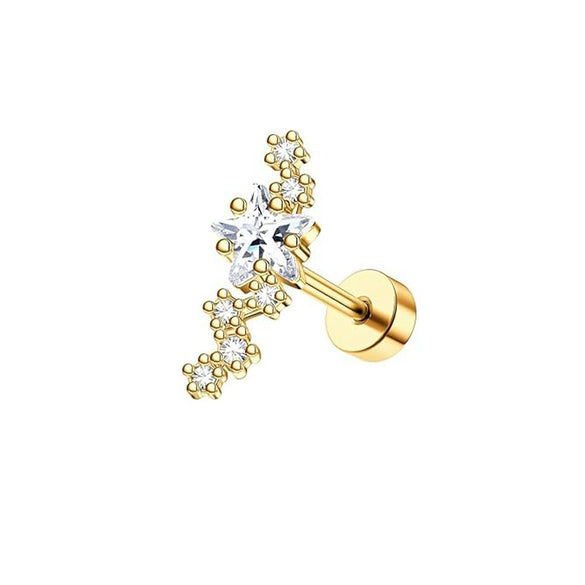 Stainless Steel Women's Star Shape Earrings With 14K Real Gold Plating