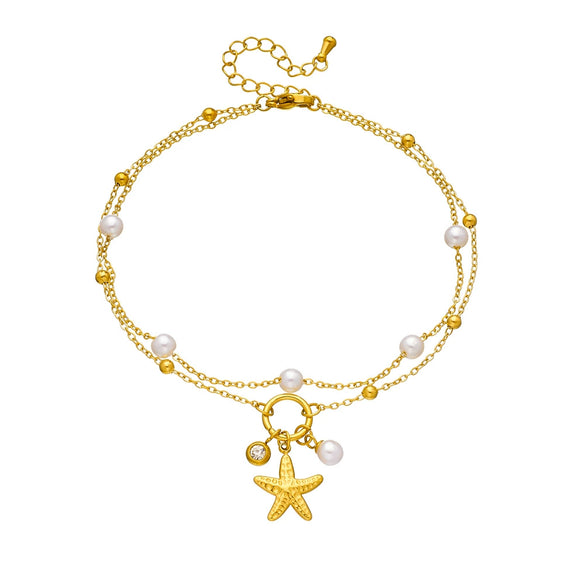 Stainless Steel Women's Starfish Star Pendant Doublelayered Anklet Foot Jewelry