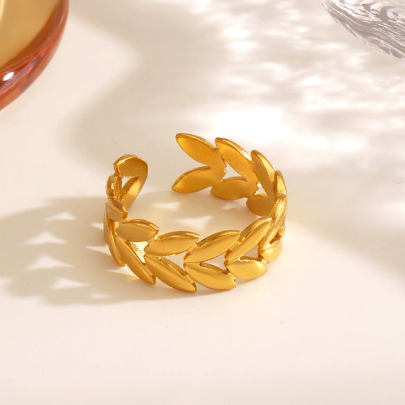 Stainless Steel Women's Wheat Ear Ring With 18K Goldplated Electroplating In Plants And Flowers Style
