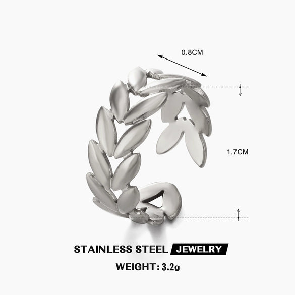 Stainless Steel Women's Wheat Ear Ring With 18K Goldplated Electroplating In Plants And Flowers Style