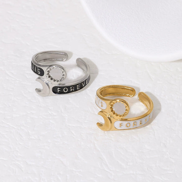 Stainless Steel Wrench Ring Electroplated With 18K Gold Trendy Cool Niche Design For Women