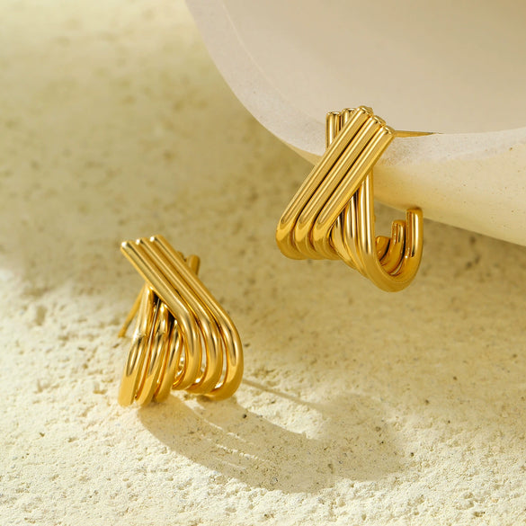 Stainless Steel Xshaped Vintage Earrings With Electroplating Treatment For Women