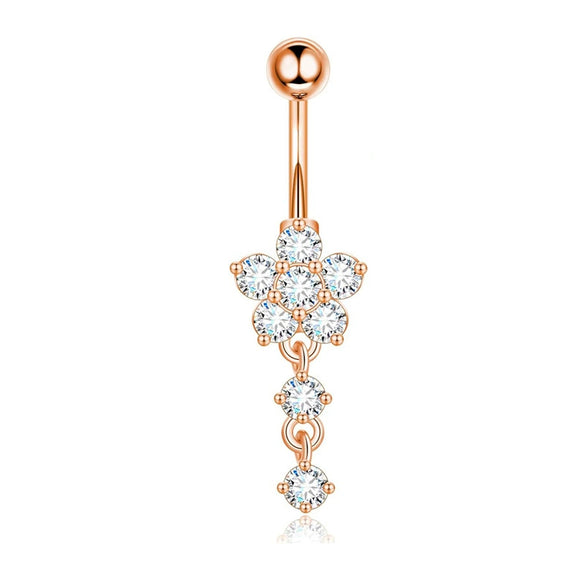 Stainless Steel Zircon Belly Button Ring And Nail Set With Star Pattern And Rose Gold Electroplating