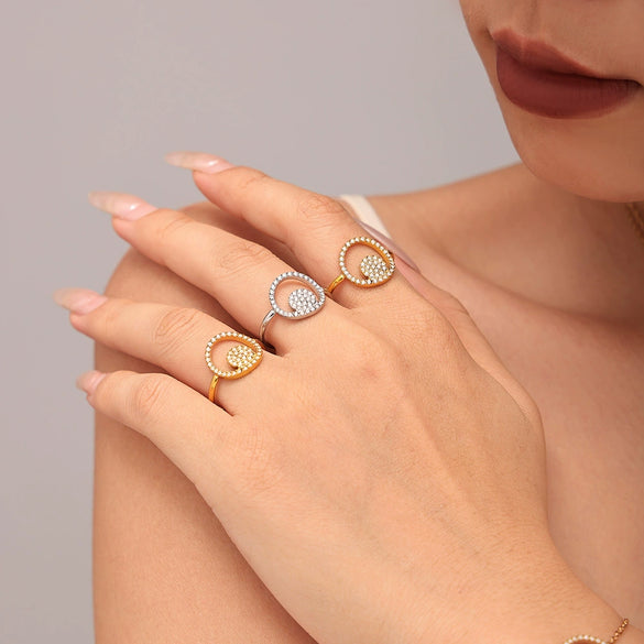 Stainless Steel Zircon Double Round Set Jewelry With Electroplating For Women Minimalist Style