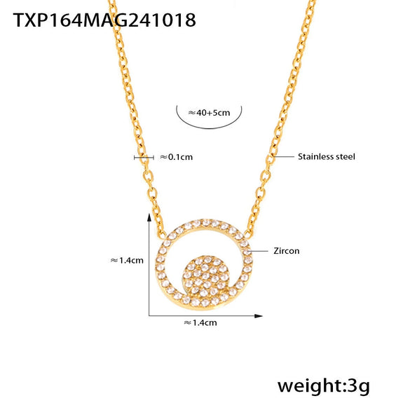 Stainless Steel Zircon Double Round Set Jewelry With Electroplating For Women Minimalist Style