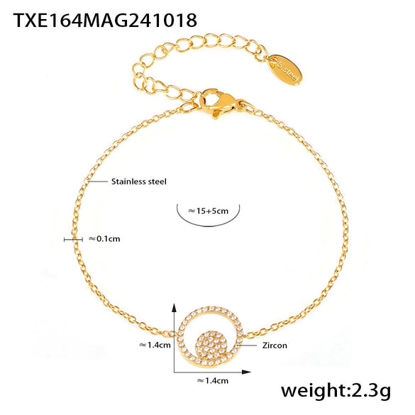 Stainless Steel Zircon Double Round Set Jewelry With Electroplating For Women Minimalist Style