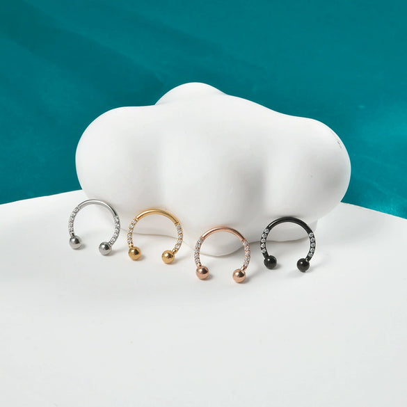 Stainless Steel Zircon Electroplated Gold Carved Inlaid Ushaped Earrings Nose Ring Ear Bone Ring