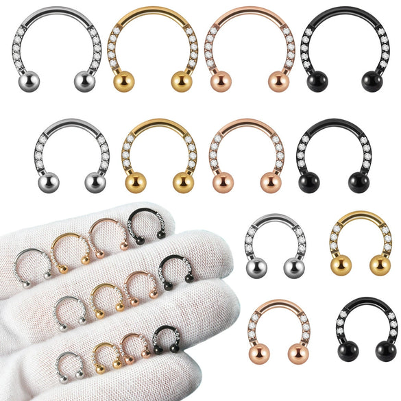 Stainless Steel Zircon Electroplated Gold Carved Inlaid Ushaped Earrings Nose Ring Ear Bone Ring