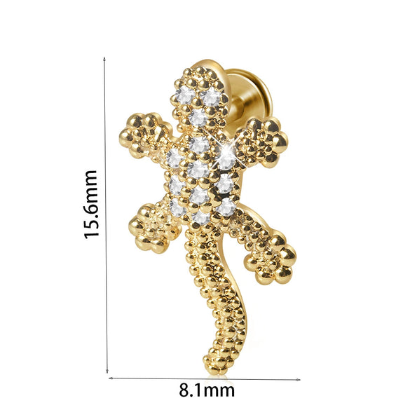Stainless Steel Zircon Electroplated Heart Pattern Inner Tooth Lip Nail Snake Leaf Earrings