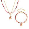 316L Stainless Steel Zircon Garnet Christmas Hat Pendant Necklace Bracelet Set Electroplated Light Luxury Women's Jewelry