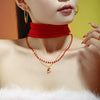 316L Stainless Steel Zircon Garnet Christmas Hat Pendant Necklace Bracelet Set Electroplated Light Luxury Women's Jewelry