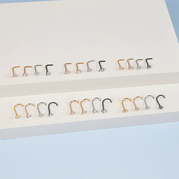Stainless Steel Zircon Nose Ring Clawshaped Fivestar Love Sshaped Lshaped Electroplating Unisex