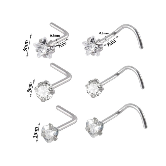 Stainless Steel Zircon Nose Ring Clawshaped Fivestar Love Sshaped Lshaped Electroplating Unisex