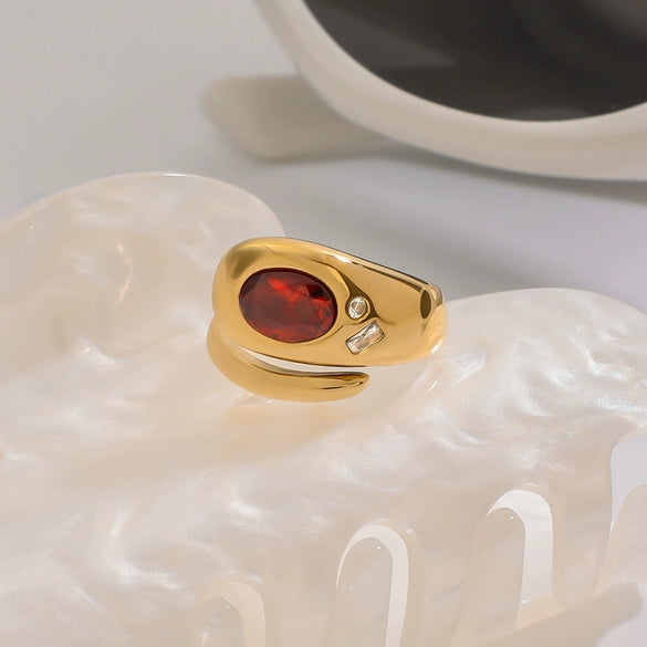 Stainless Steel Zirconium Snake Open Ring Jewelry With Geometric Pattern And Gold Plated Electroplating Original Design