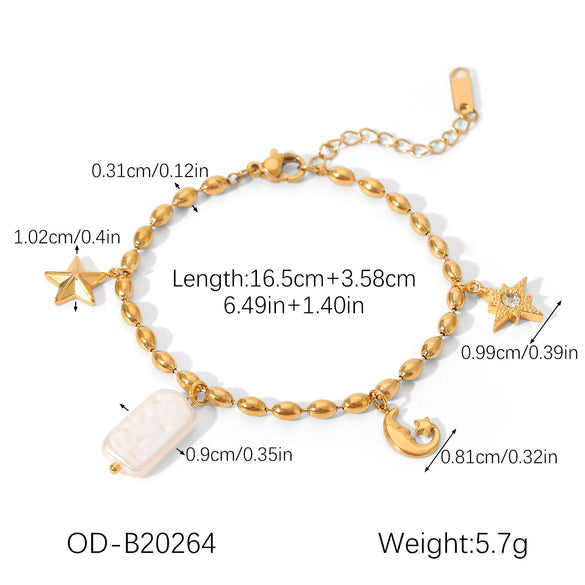 Star And Moon Fashion Trendy Stainless Steel Bracelet For Women With Flower Shape Pvd Vacuum Plating