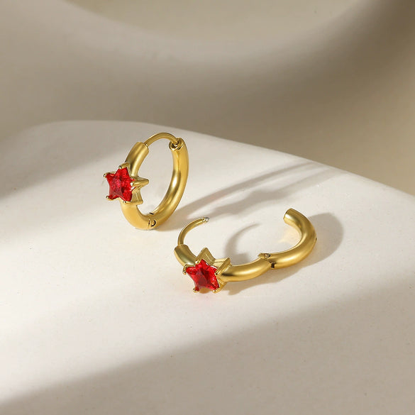 Star Birthstone Stainless Steel Earrings Set With Diamonds Geometric Style Unisex