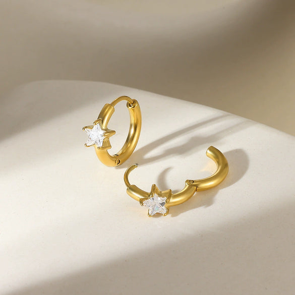Star Birthstone Stainless Steel Earrings Set With Diamonds Geometric Style Unisex