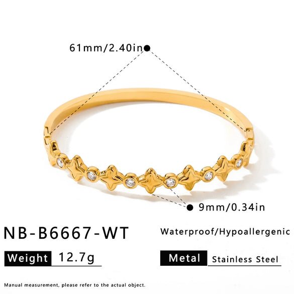 Star Pattern Zirconaccented Stainless Steel Bracelet With Goldplated Finish Simple Trendy Jewelry