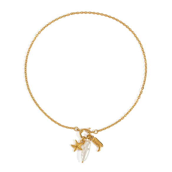 Starfish Pearl Women's Necklace In Titanium Steel With Geometric Shape And Electroplating