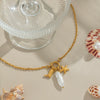 Starfish Pearl Women's Necklace In Titanium Steel With Geometric Shape And Electroplating