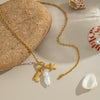 Starfish Pearl Women's Necklace In Titanium Steel With Geometric Shape And Electroplating