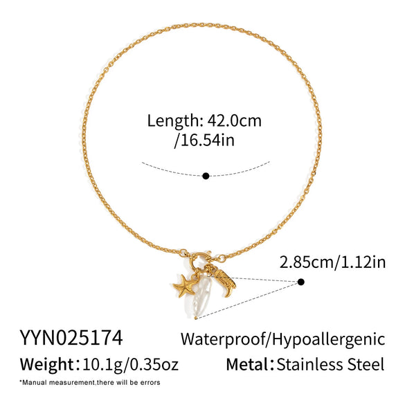 Starfish Pearl Women's Necklace In Titanium Steel With Geometric Shape And Electroplating