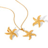 Starfish Pendant Stainless Steel Necklace And Earrings For Women With Marine Life Pattern And Vacuum Plating