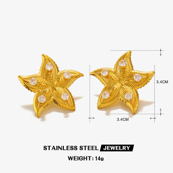 Starfish Shell Threaded Pearl Stainless Steel Earrings With Electroplating