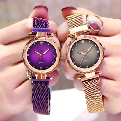 Starry Sky Female Watch Magnetite Magnet Milan Mesh Belt Watch Explosion Models Diamond-Set British Ladies Fashion Watch