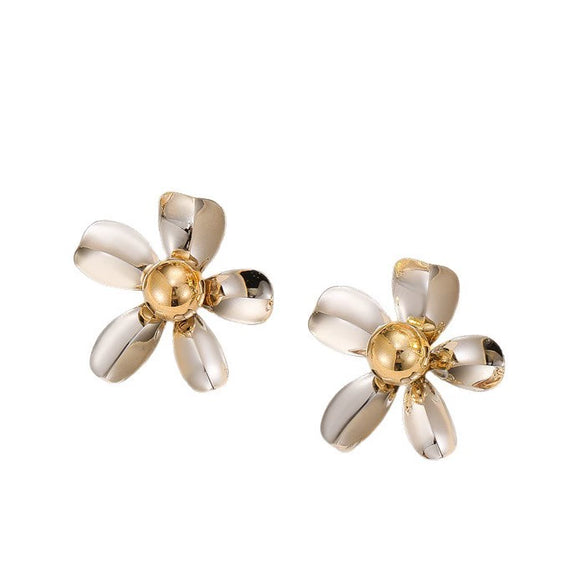 Statement Flowershaped Electroplated Metal Earrings For Women Elegant Trendy Fashion Jewelry