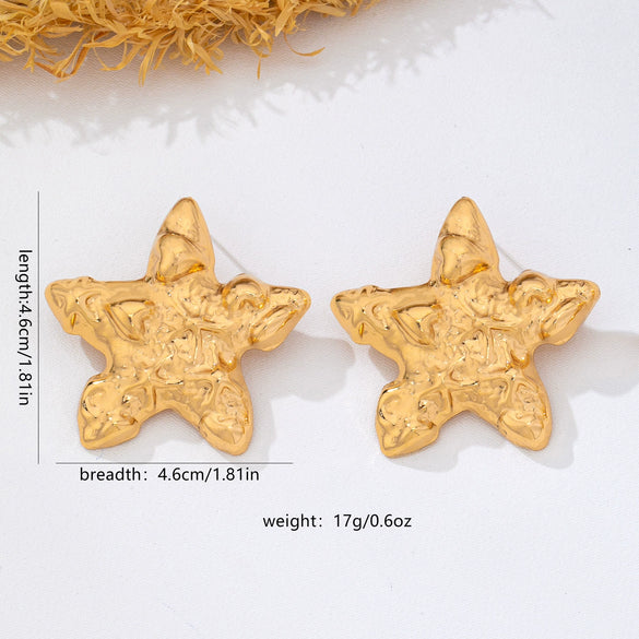 Statement Flowershaped Irregular Hammered Iron Alloy Earrings With Stainless Steel Posts And Plated Finish