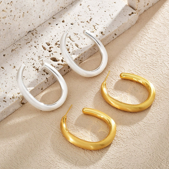 Statement Geometric Round Earrings For Women Brushed Copper With Real Gold Plating And Edgy Fashion Styling