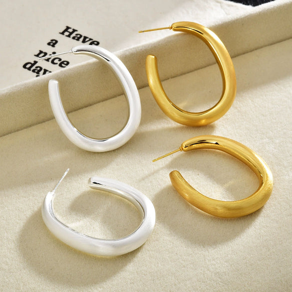Statement Geometric Round Earrings For Women Brushed Copper With Real Gold Plating And Edgy Fashion Styling