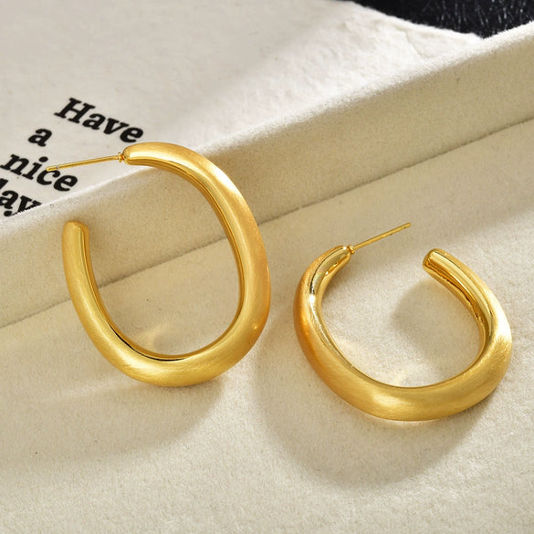 Statement Geometric Round Earrings For Women Brushed Copper With Real Gold Plating And Edgy Fashion Styling