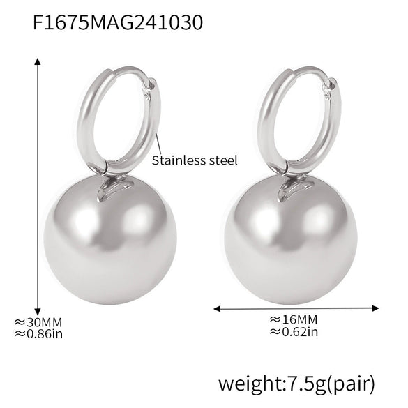 Steel Ball Earrings 316L Stainless Steel Geometric Pvd Electroplated For Women