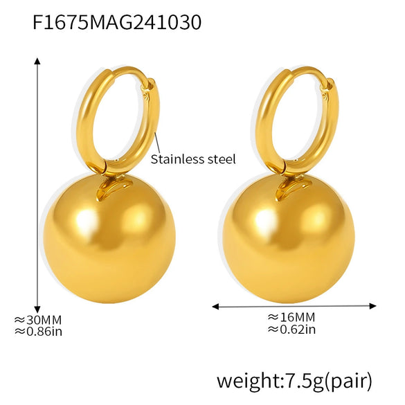 Steel Ball Earrings 316L Stainless Steel Geometric Pvd Electroplated For Women