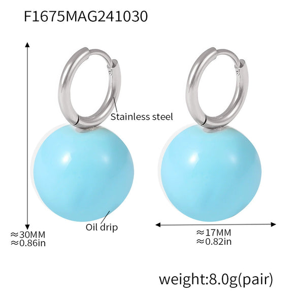 Steel Ball Earrings 316L Stainless Steel Geometric Pvd Electroplated For Women