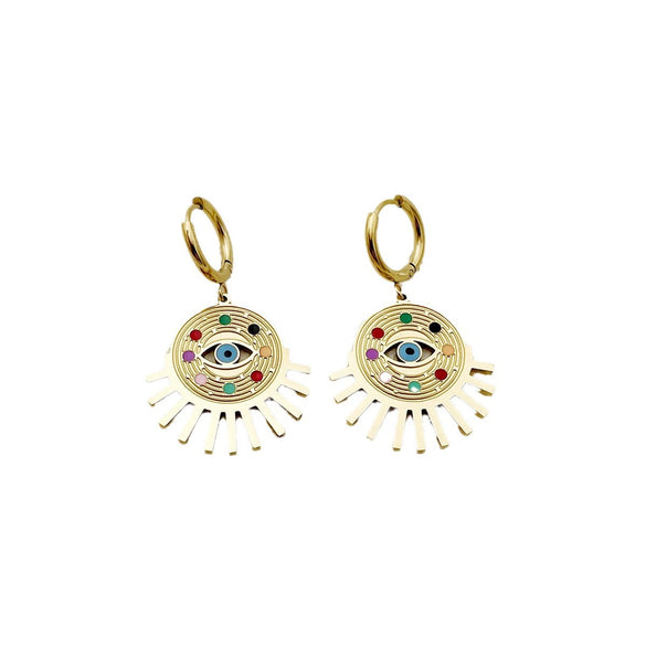 Steel Earrings Devil's Eye Geometric Style Electroplating