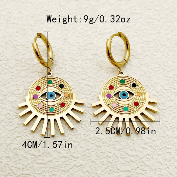 Steel Earrings Devil's Eye Geometric Style Electroplating