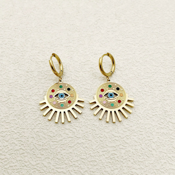 Steel Earrings Devil's Eye Geometric Style Electroplating