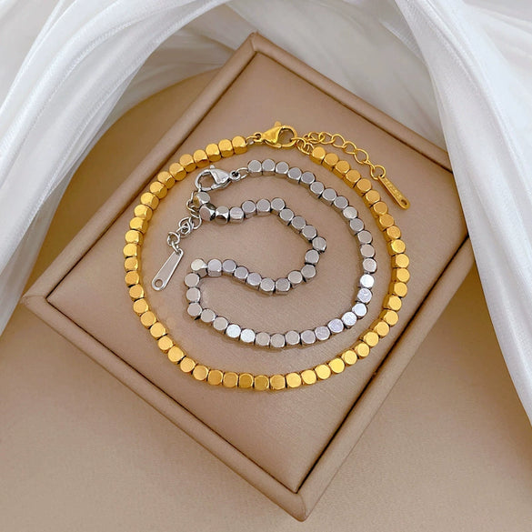 Steel Normcore Style Box Chain Bracelet Inlaid With Gold Constellation Pattern For Women