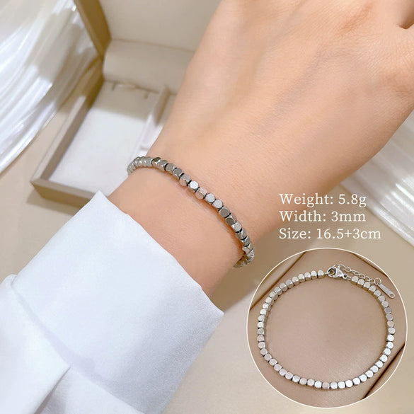 Steel Normcore Style Box Chain Bracelet Inlaid With Gold Constellation Pattern For Women