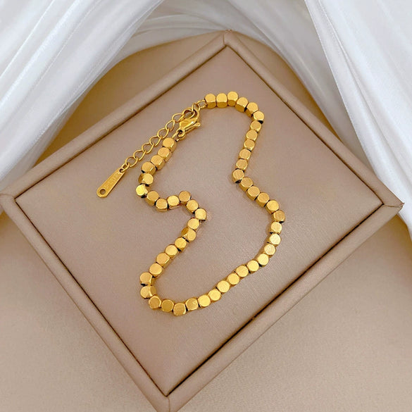 Steel Normcore Style Box Chain Bracelet Inlaid With Gold Constellation Pattern For Women
