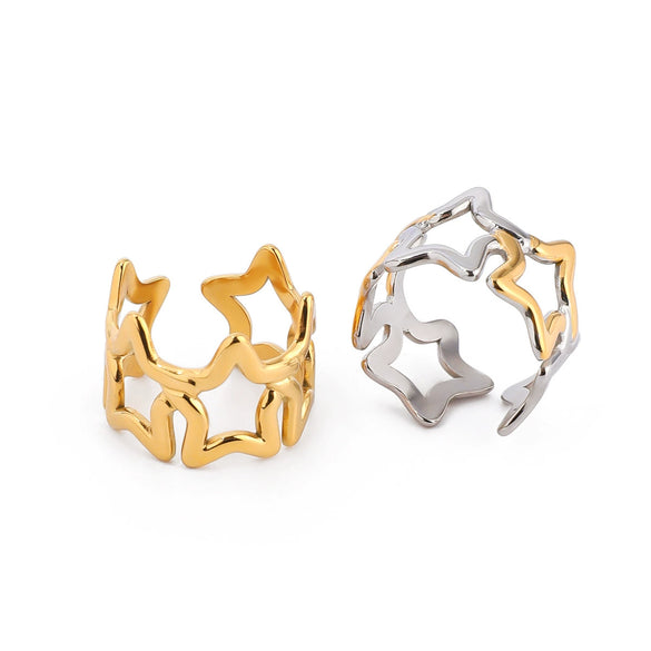 Steel Ring Geometric Style Electroplated Star Cut Out Open Highend Accessories