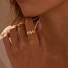 Steel Ring Leaf Geometric Electroplated 18K Gold