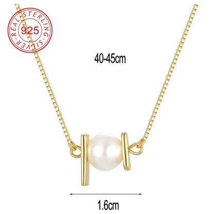 Sterling Silver 14K Gold Plated 18K Gold Plated Basic Modern Style Classic Style Inlay Geometric Solid Color Artificial Pearls Zircon Pendant Necklace